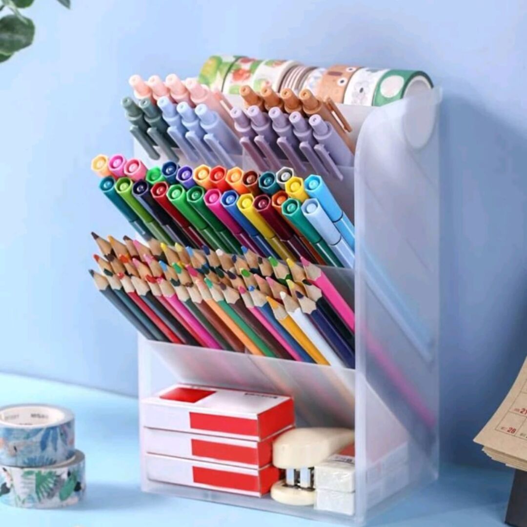 حامل أقلام شفاف بطبقة مزدوجة