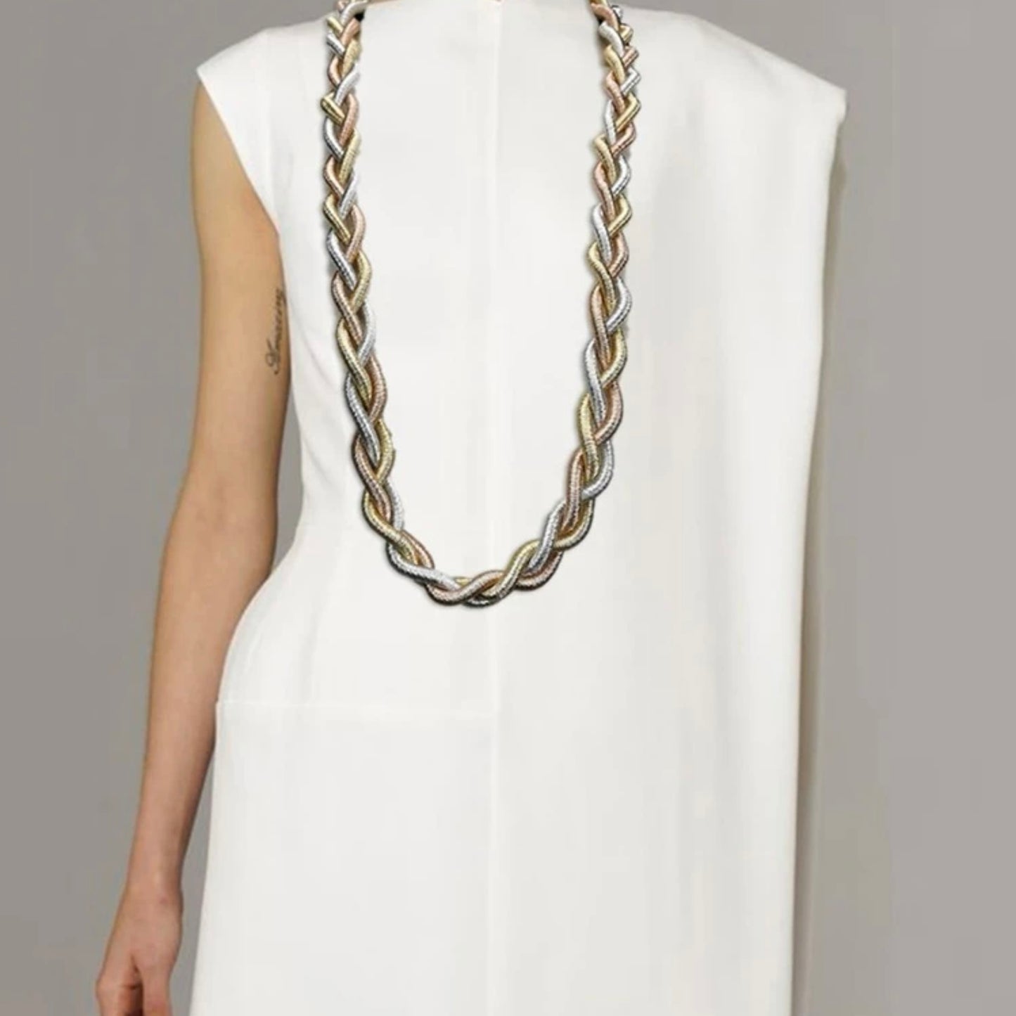 Braided gold and silver necklace
