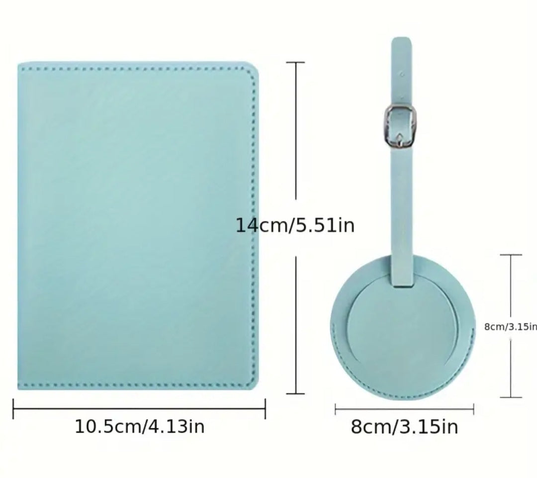 حامل جواز سفر جلدي وعلامة أمتعة