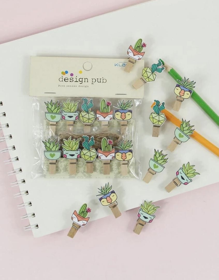 WOODEN CLIP SET - CACTUS