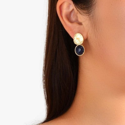 Gold & navy blue earrings