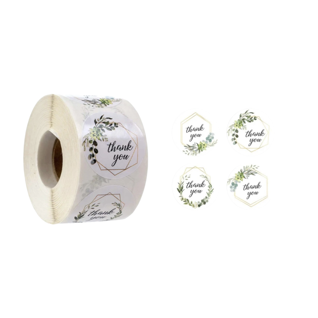 ROLL STICKERS- GREEN "Thank you"