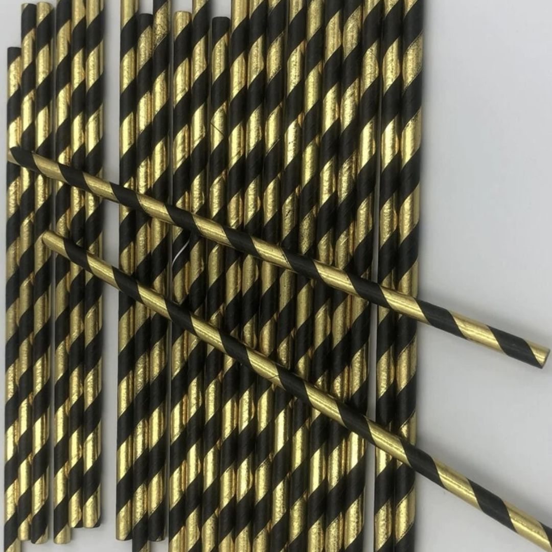 PAPER STRAW - BLACK AND GOLD