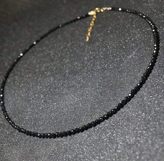 Black crystal beaded necklace