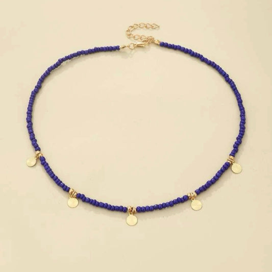 Blue and gold beads necklace