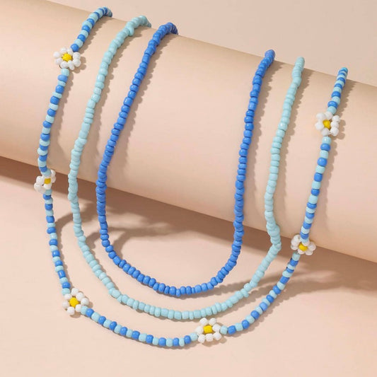 Set of blue beaded necklace