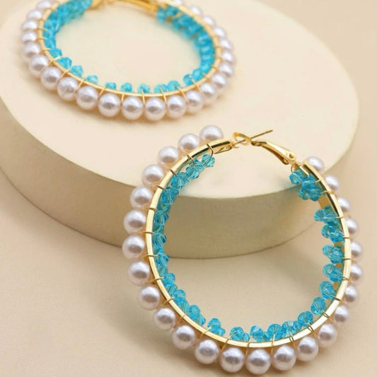Beads & pearl hoop earring