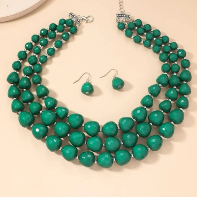 Beads Green necklace with earring