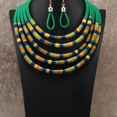 Green necklace with earring