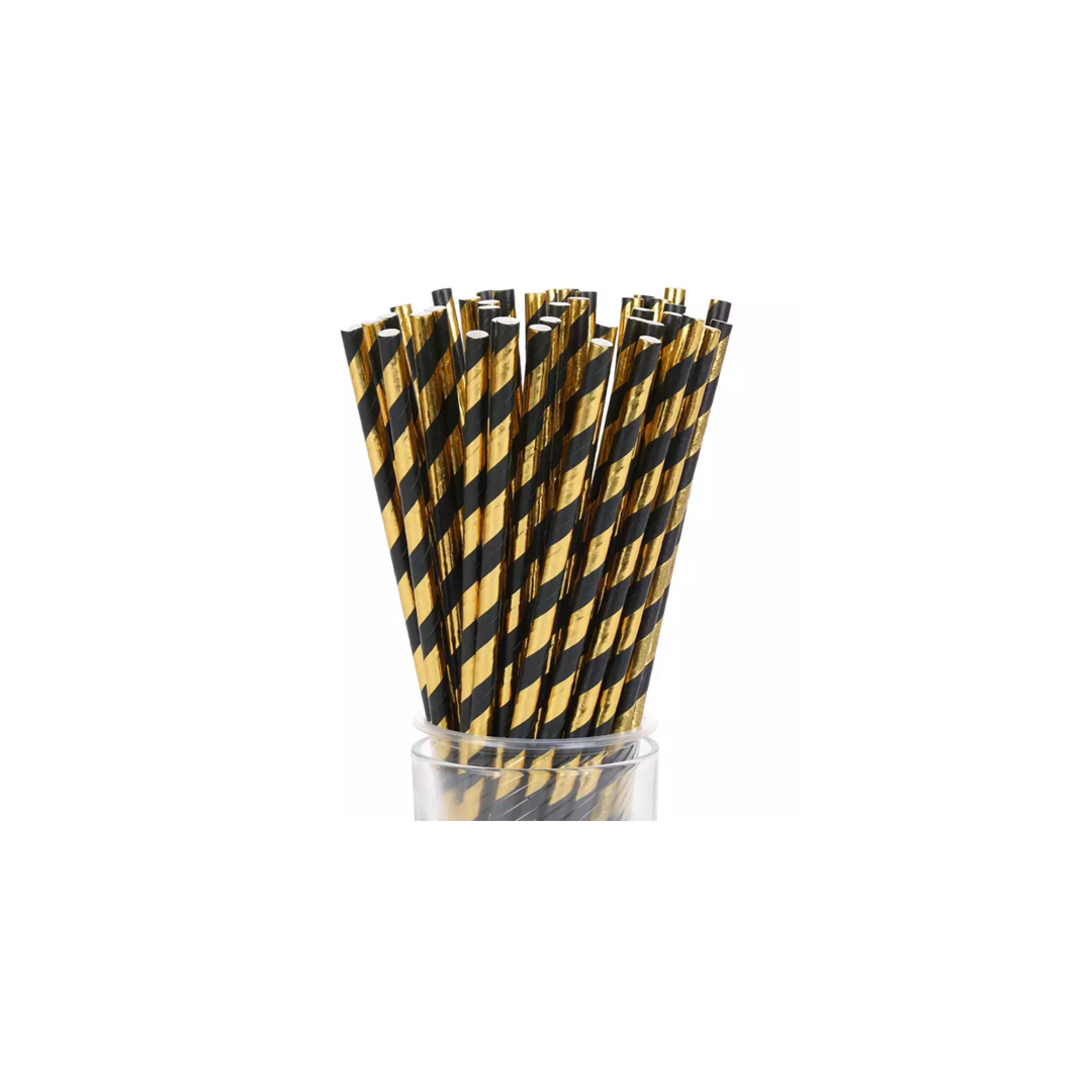 PAPER STRAW - BLACK AND GOLD