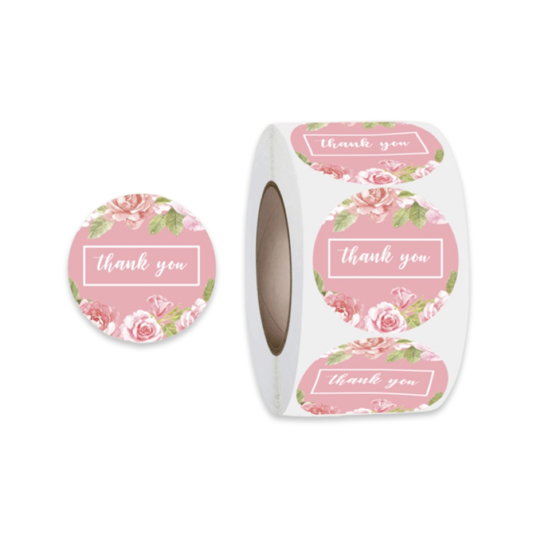 STICKERS ROLL- PINK "thank you"